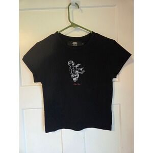 SHE Limited Edition Cherub Skull Baby Tee Black Cropped‎ Graphic T-Shirt Large